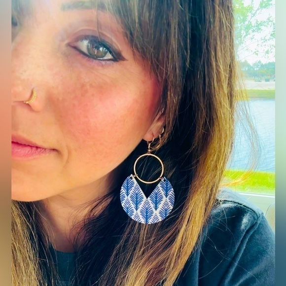 Boho Fashion Statement Blue & Gold Earrings - Picture 1 of 2